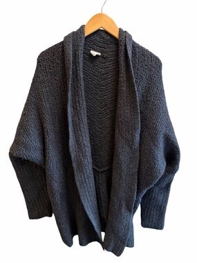 ANTHROPOLOGIE Sleeping On Snow Black Wool Blend Open Cocoon Cardigan